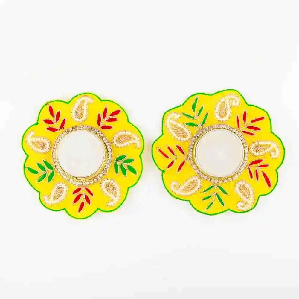 Handmade yellow floral pearl tealight holder